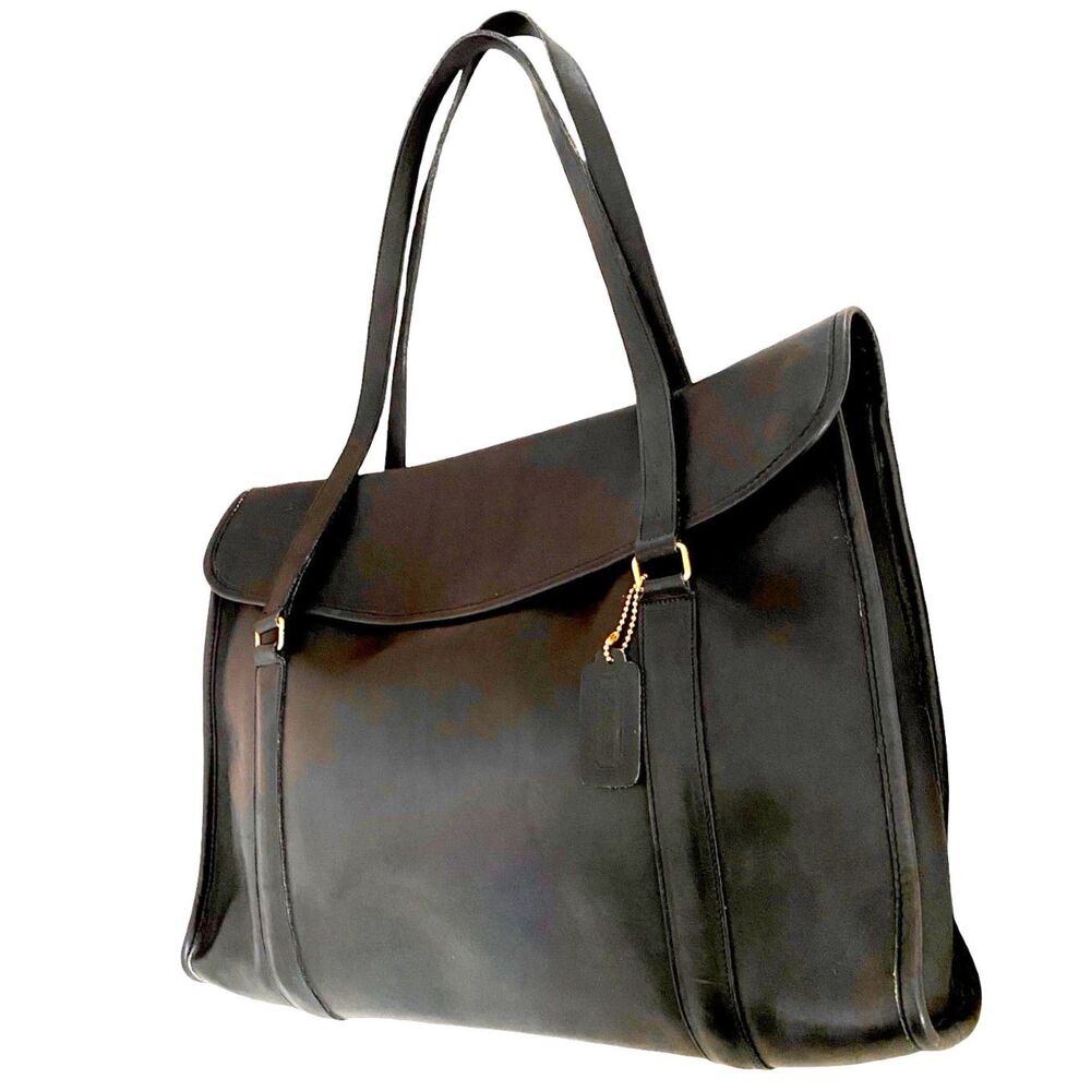 Vintage 70s Coach NYC Envelope Portfolio Bag 7843 Black Leather Shoulder Tote